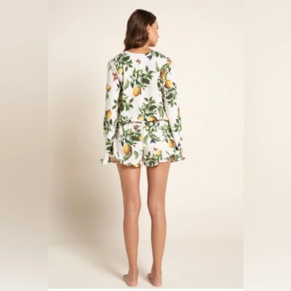 Agua Bendita Evergreen Story Larissa Ruffle Trim Lemon Shorts Romper Women’s M L - Picture 2 of 12
